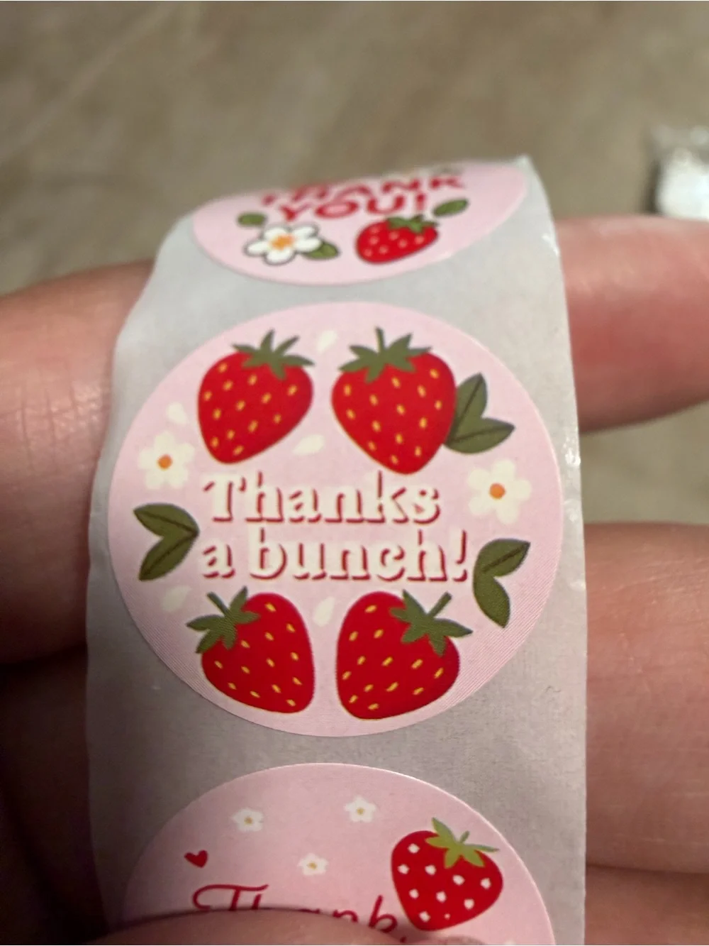 200 Thank You Strawberry Round Sticker Labels - Pink